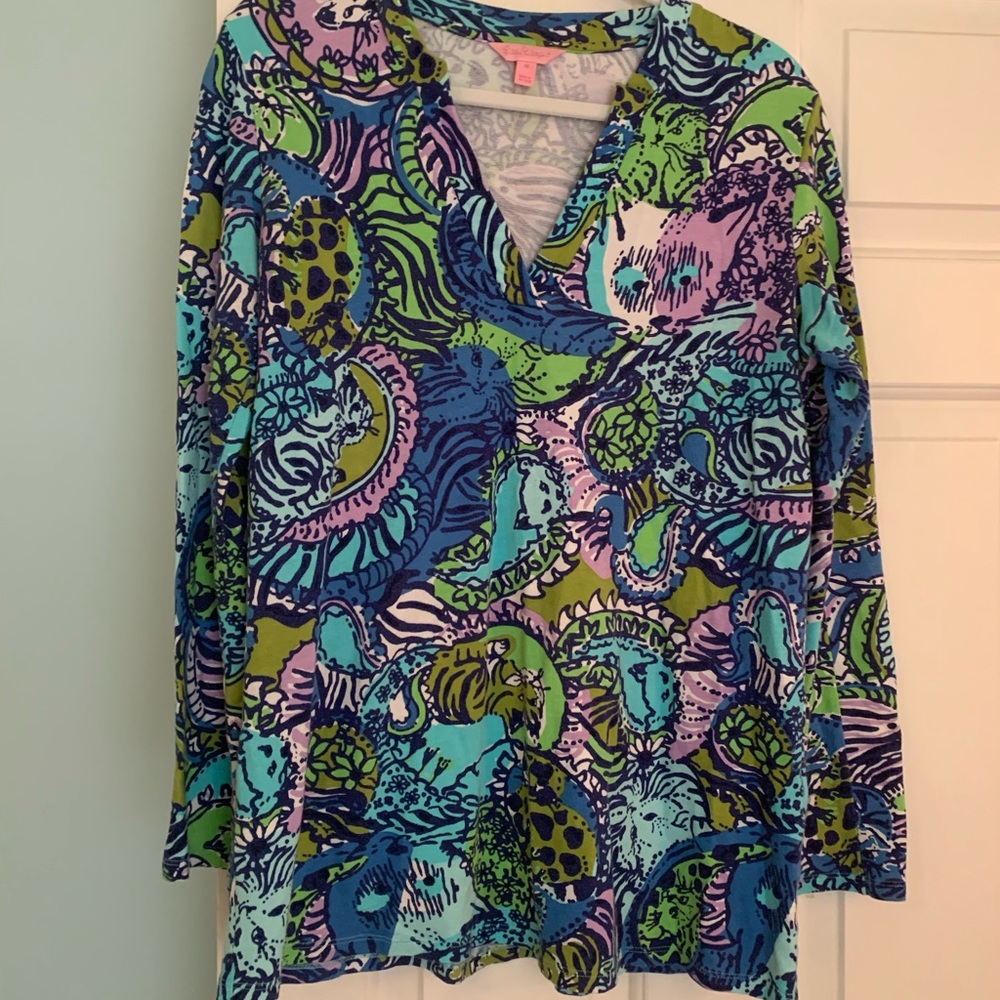 Lilly Pulitzer Cattitude cat Print Tunic Top Sz Medium 8/10